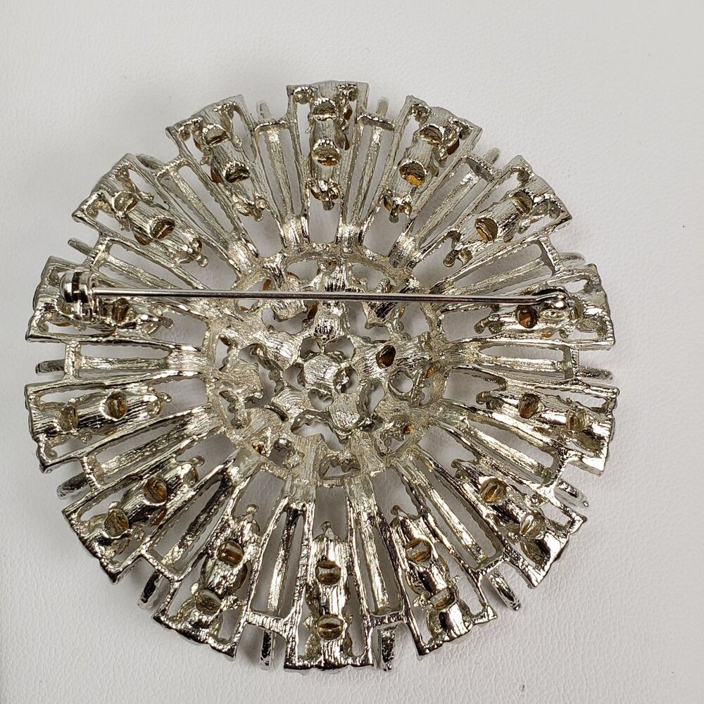 Vintage Large Sunburst Crystal Rhinestone 2.5" Silver Tone Brooch - Picture 15 of 16